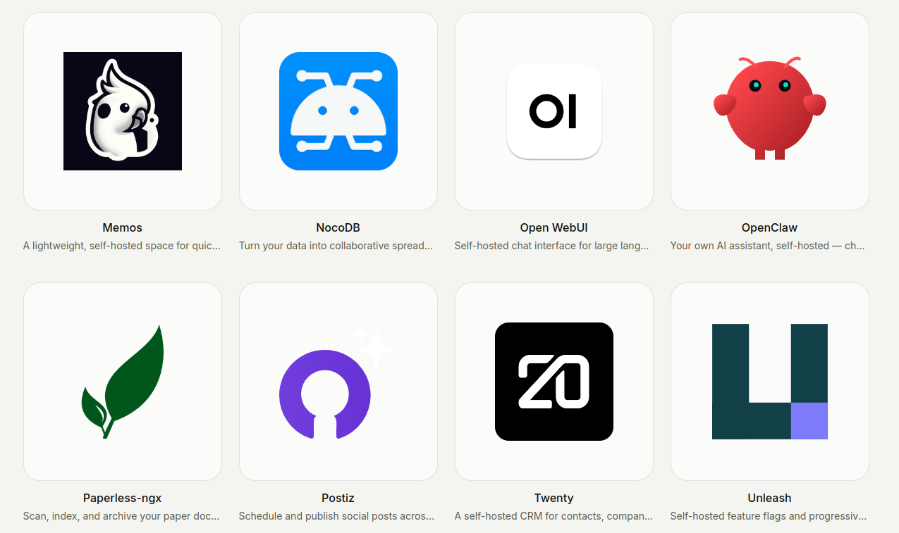 The malmo dashboard, showing your installed apps